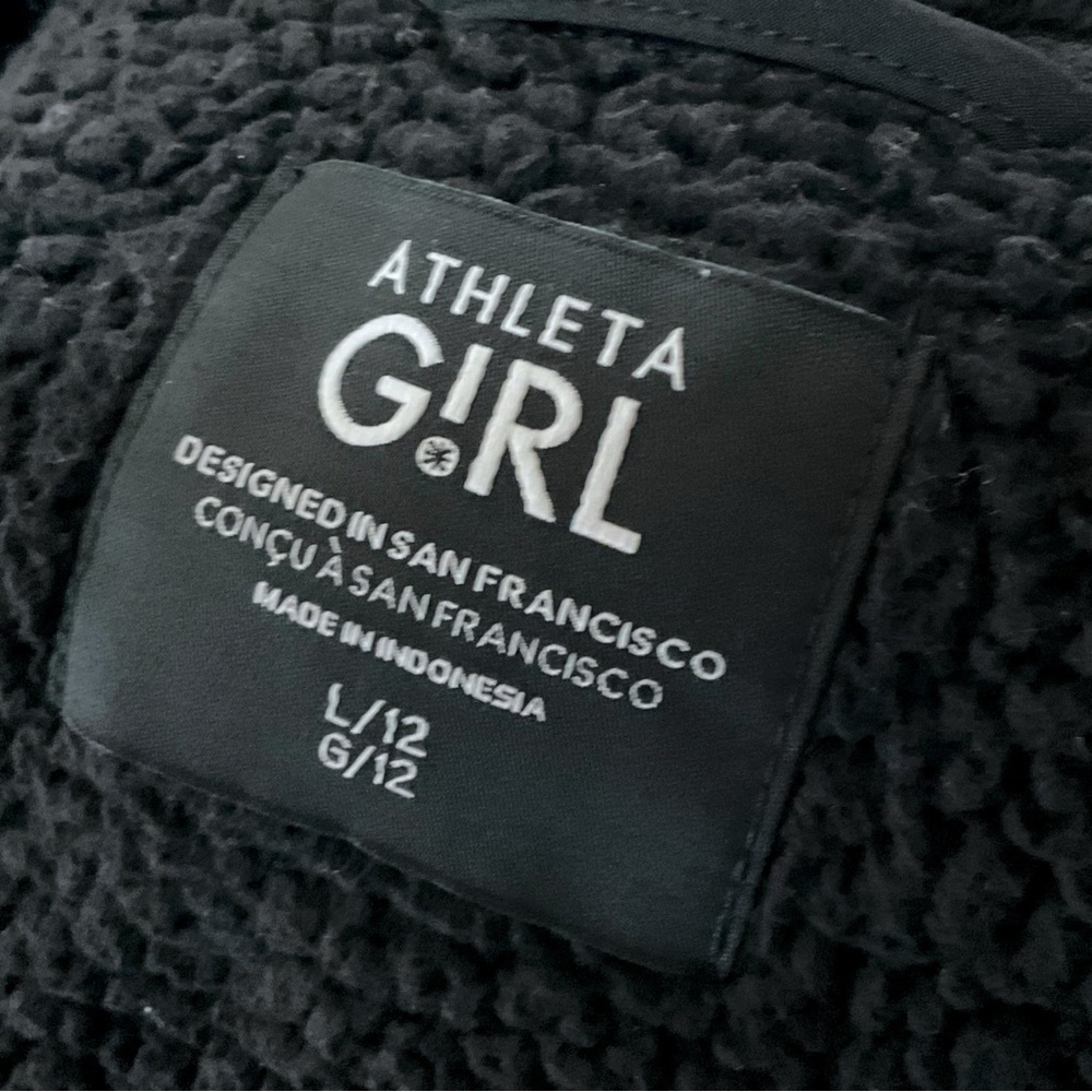 Athleta Girl Jacket Sz L So Toasty Tugga Long Sherpa Hooded Athletic Black - Picture 12 of 14